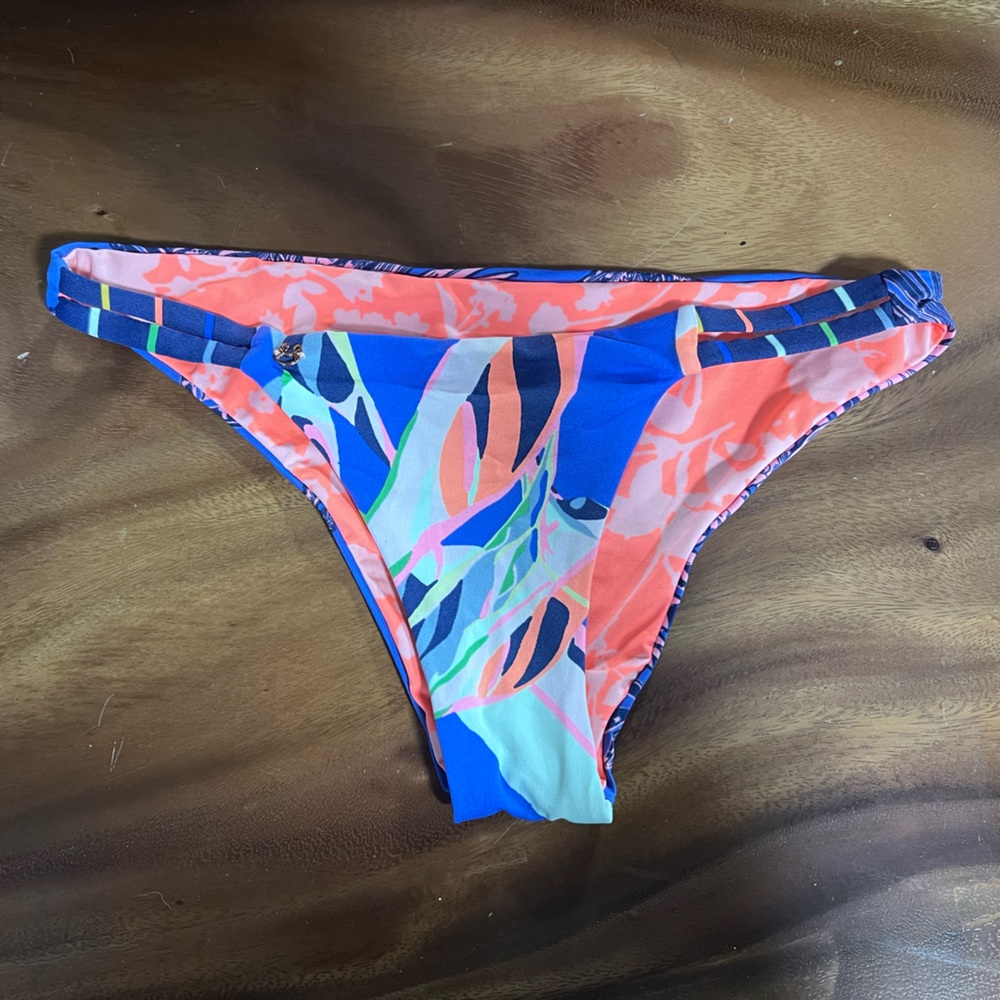 Women's Blue & Coral Printed Bikini Bottom